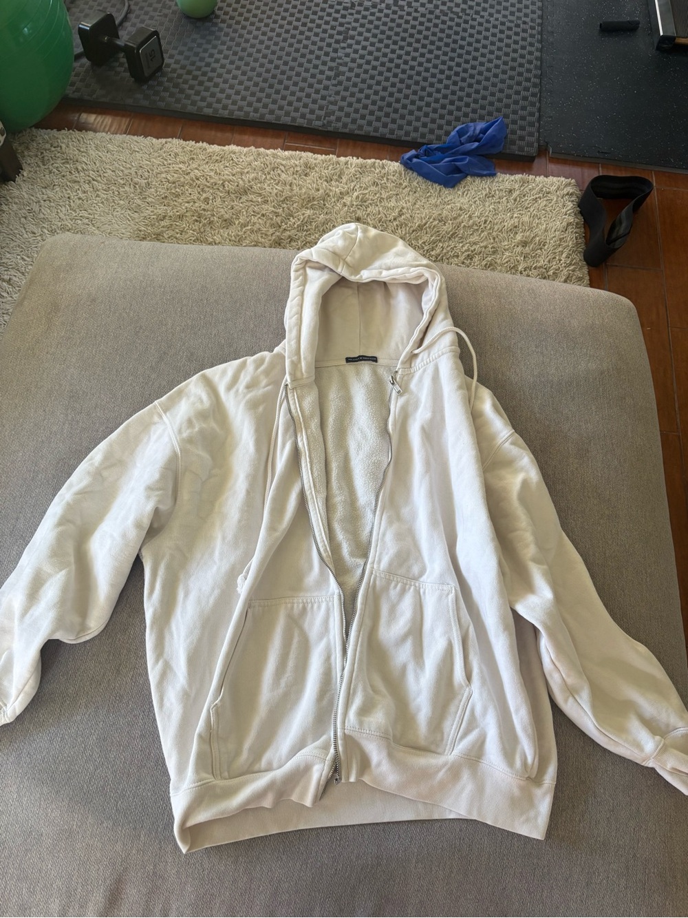 Brandy Melville Off-White Zip-Up Hooded Jacket